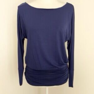 Boston Prooer ruched Navy Blue Long Sleeve Top
